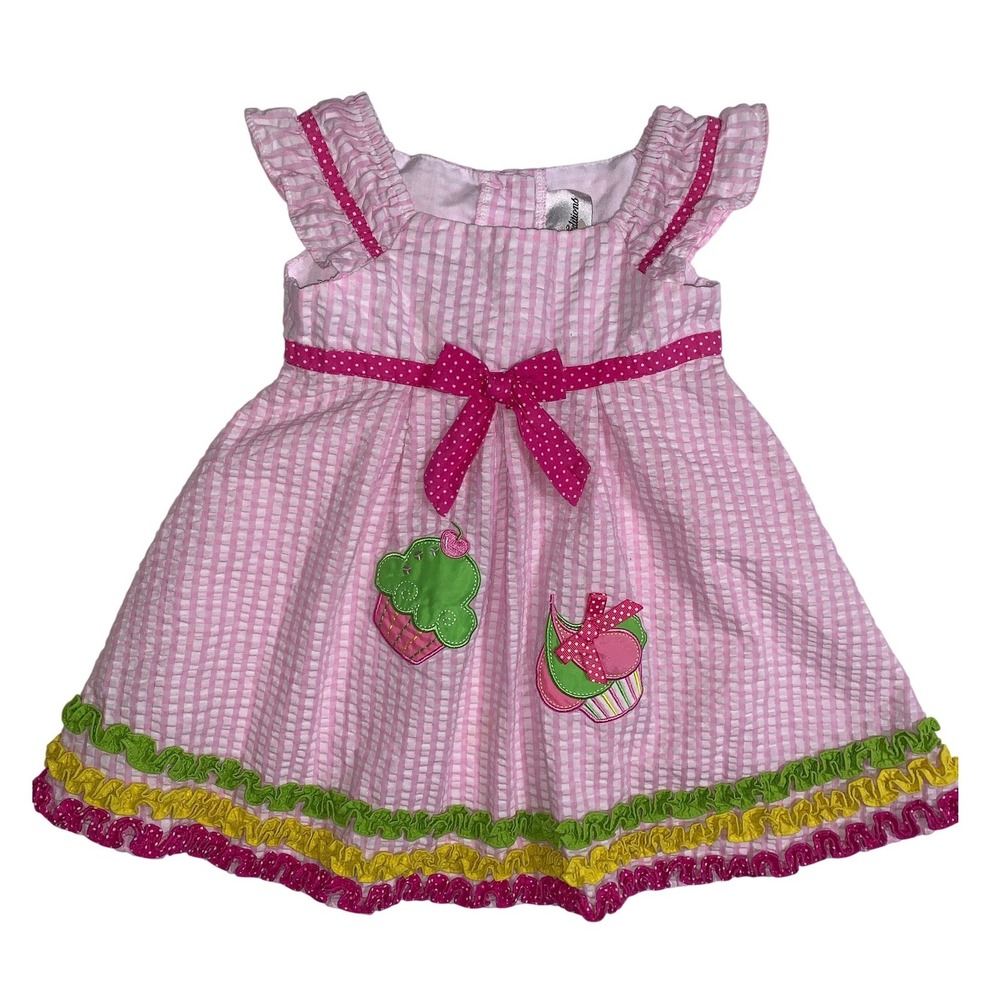 Rare Editions Pink‎ Gingham Seersucker Cupcake Ruffle Dress 24M Toddler Girls